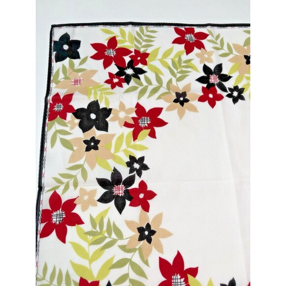 Burberry Scarf Plaid Nova Check Pattern w Red Black Flowers Floral Cotton - Picture 6 of 9